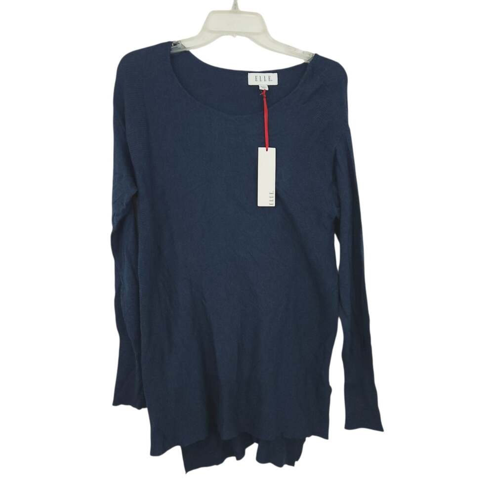 NEW Elle Women's Long Sleeve Sweater Blue LARGE Bows On Back Cotton Blend SOFT
